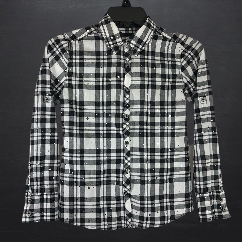 Justice Plaid Glitter & Stars Long Sleeve Top